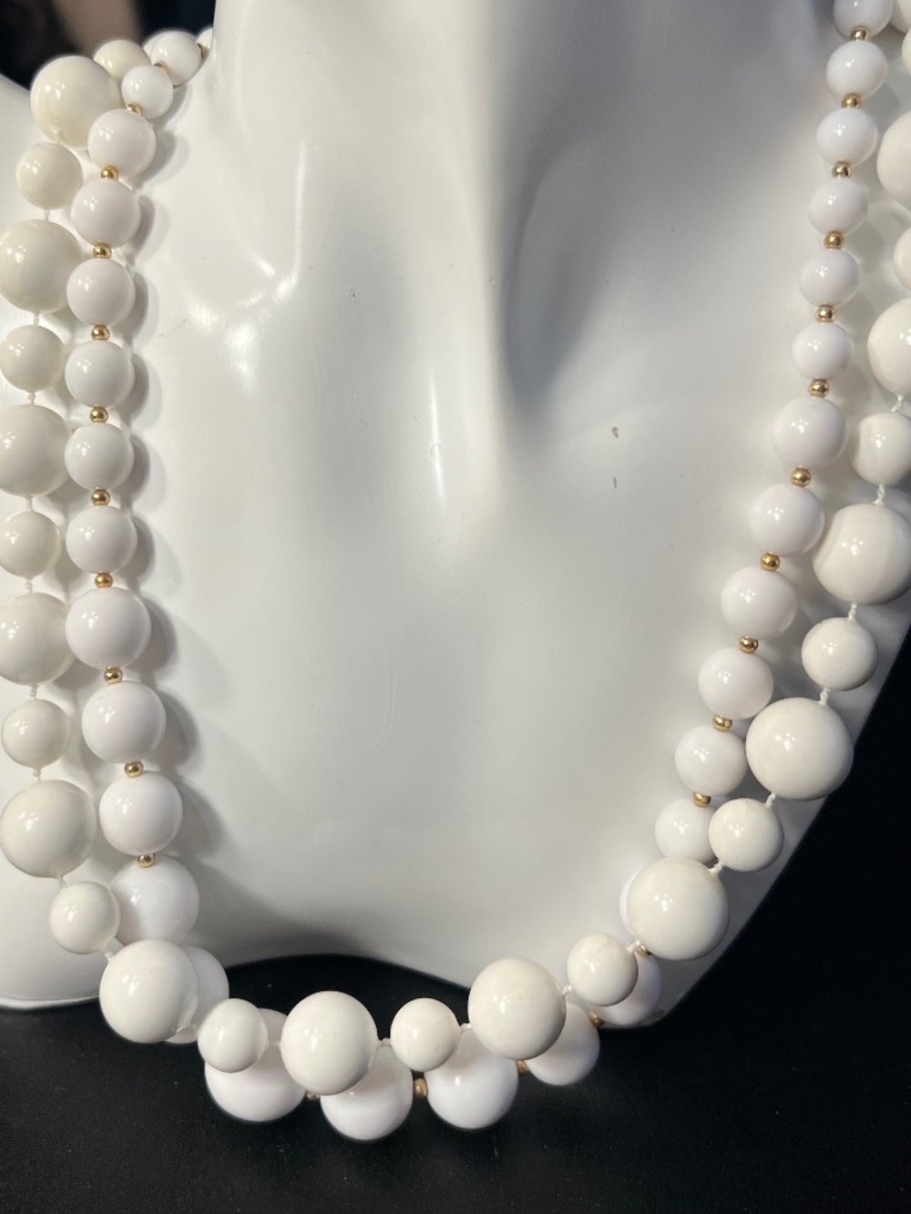 Vintage White Acrylic Beaded Necklaces Set Of 2